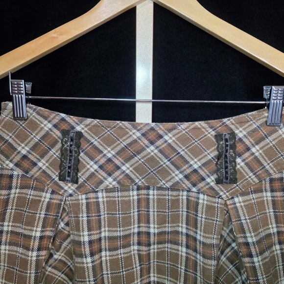 Goelia Plaid Pleated Lace Mini Skirt S - Picture 3 of 11